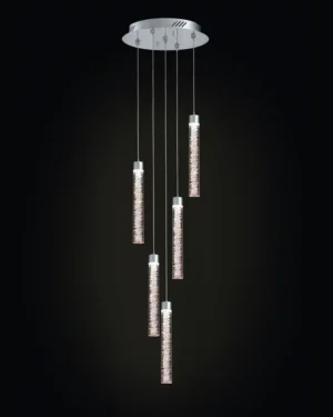 Crackle 5Lt Round Pendant Chrome