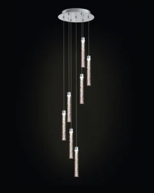Crackle 7Lt Round Pendant Chrome